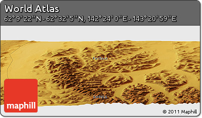 Physical Panoramic Map of the Area around 62° 20' 44" N, 142° 52' 30" E