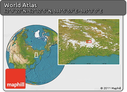 Satellite Location Map of the Area around 62° 20' 44" N, 144° 34' 29" E