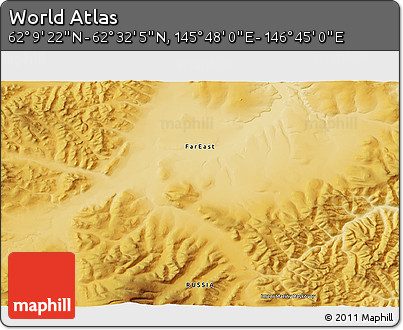Physical 3D Map of the Area around 62° 20' 44" N, 146° 16' 30" E