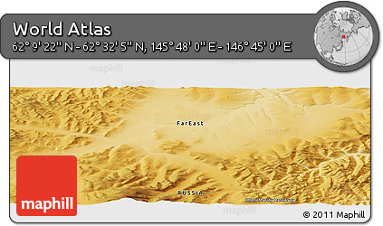 Physical Panoramic Map of the Area around 62° 20' 44" N, 146° 16' 30" E