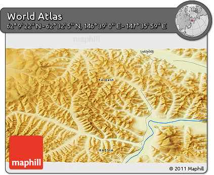 Physical 3D Map of the Area around 62° 20' 44" N, 147° 7' 30" E