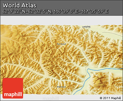 Physical 3D Map of the Area around 62° 20' 44" N, 147° 7' 30" E
