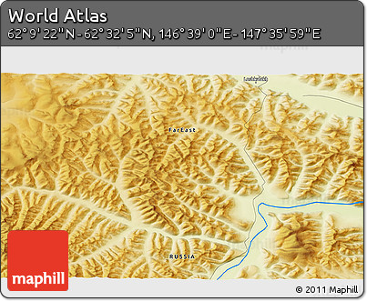 Physical 3D Map of the Area around 62° 20' 44" N, 147° 7' 30" E