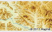 Physical 3D Map of the area around 62° 20' 44" N, 147° 58' 29" E