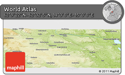 Physical Panoramic Map of the Area around 62° 20' 44" N, 14° 31' 30" E
