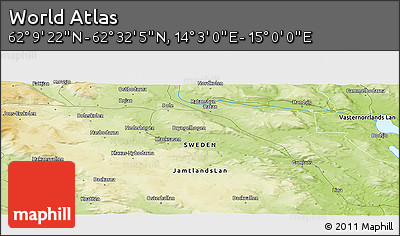 Physical Panoramic Map of the Area around 62° 20' 44" N, 14° 31' 30" E
