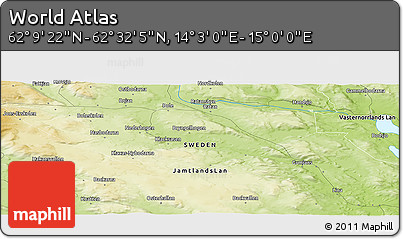 Physical Panoramic Map of the Area around 62° 20' 44" N, 14° 31' 30" E