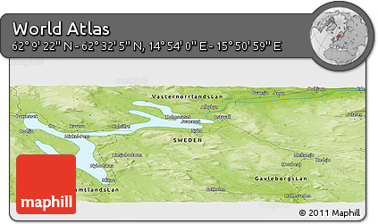Physical Panoramic Map of the Area around 62° 20' 44" N, 15° 22' 30" E