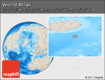 Shaded Relief Location Map of the Area around 62° 20' 44" N, 15° 13' 29" W
