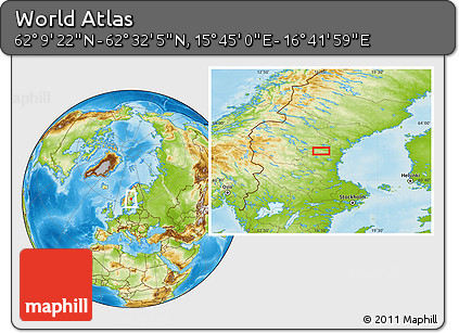 Physical Location Map of the Area around 62° 20' 44" N, 16° 13' 30" E