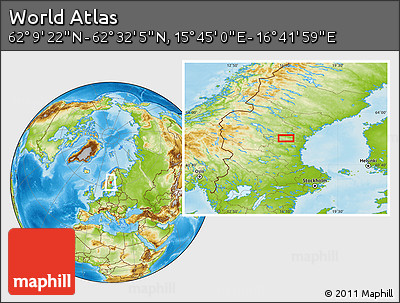 Physical Location Map of the Area around 62° 20' 44" N, 16° 13' 30" E
