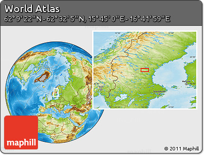 Physical Location Map of the Area around 62° 20' 44" N, 16° 13' 30" E