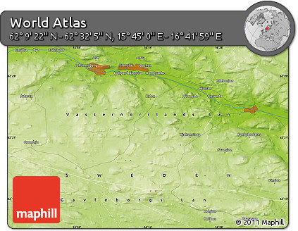 Physical Map of the Area around 62° 20' 44" N, 16° 13' 30" E