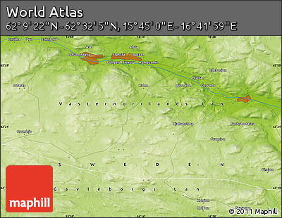 Physical Map of the Area around 62° 20' 44" N, 16° 13' 30" E