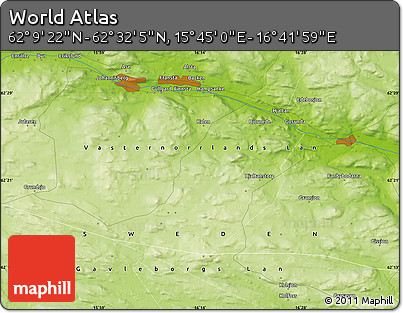 Physical Map of the Area around 62° 20' 44" N, 16° 13' 30" E