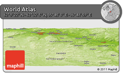 Physical Panoramic Map of the Area around 62° 20' 44" N, 16° 13' 30" E