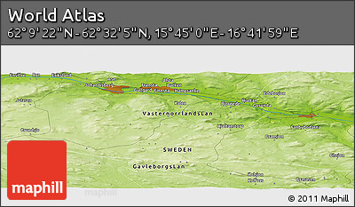 Physical Panoramic Map of the Area around 62° 20' 44" N, 16° 13' 30" E
