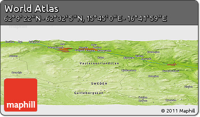 Physical Panoramic Map of the Area around 62° 20' 44" N, 16° 13' 30" E