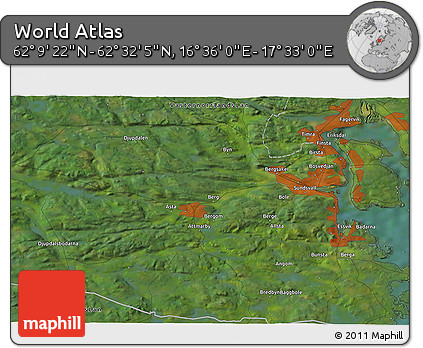 Satellite 3D Map of the Area around 62° 20' 44" N, 17° 4' 30" E