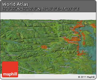 Satellite 3D Map of the Area around 62° 20' 44" N, 17° 4' 30" E