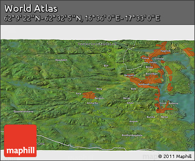 Satellite 3D Map of the Area around 62° 20' 44" N, 17° 4' 30" E