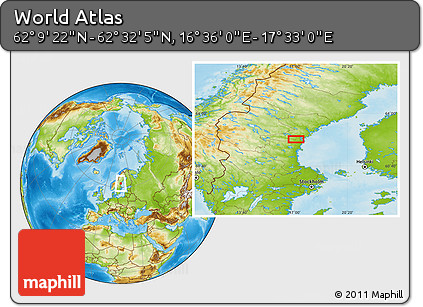 Physical Location Map of the Area around 62° 20' 44" N, 17° 4' 30" E