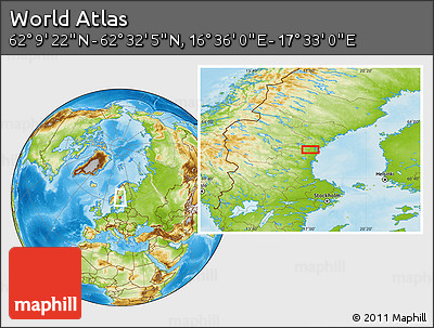 Physical Location Map of the Area around 62° 20' 44" N, 17° 4' 30" E