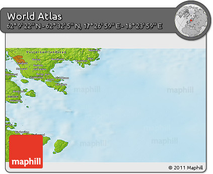 Physical 3D Map of the Area around 62° 20' 44" N, 17° 55' 29" E