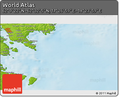 Physical 3D Map of the Area around 62° 20' 44" N, 17° 55' 29" E