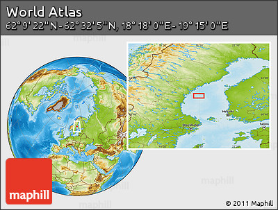 Physical Location Map of the Area around 62° 20' 44" N, 18° 46' 29" E