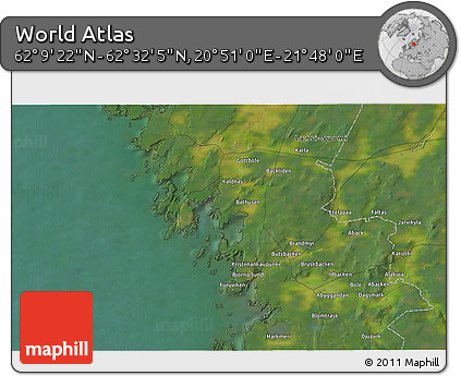 Satellite 3D Map of the Area around 62° 20' 44" N, 21° 19' 30" E