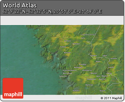 Satellite 3D Map of the Area around 62° 20' 44" N, 21° 19' 30" E