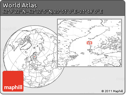 Blank Location Map of the Area around 62° 20' 44" N, 21° 19' 30" E