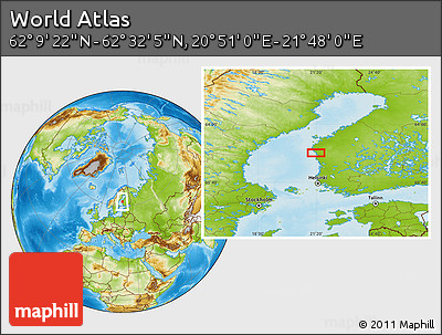 Physical Location Map of the Area around 62° 20' 44" N, 21° 19' 30" E