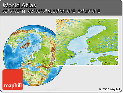 Physical Location Map of the Area around 62° 20' 44" N, 21° 19' 30" E