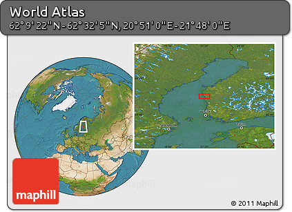 Satellite Location Map of the Area around 62° 20' 44" N, 21° 19' 30" E