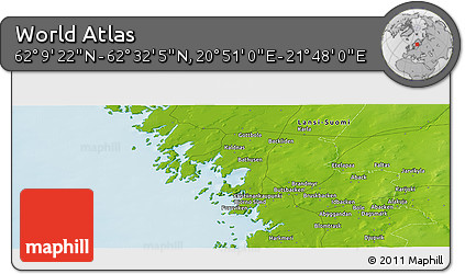 Physical Panoramic Map of the Area around 62° 20' 44" N, 21° 19' 30" E