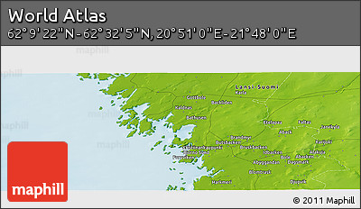 Physical Panoramic Map of the Area around 62° 20' 44" N, 21° 19' 30" E