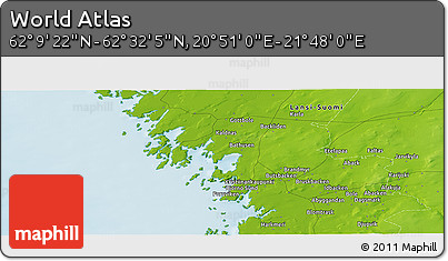 Physical Panoramic Map of the Area around 62° 20' 44" N, 21° 19' 30" E