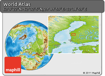 Physical Location Map of the Area around 62° 20' 44" N, 22° 10' 29" E