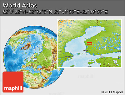 Physical Location Map of the Area around 62° 20' 44" N, 22° 10' 29" E