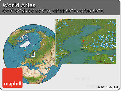 Satellite Location Map of the Area around 62° 20' 44" N, 22° 10' 29" E