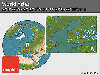 Satellite Location Map of the Area around 62° 20' 44" N, 22° 10' 29" E