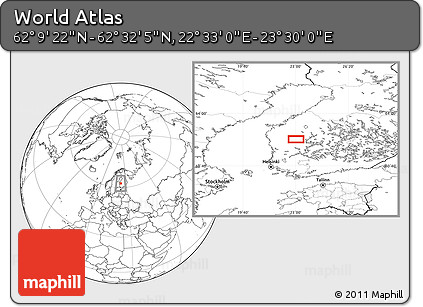 Blank Location Map of the Area around 62° 20' 44" N, 23° 1' 29" E