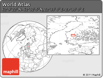 Blank Location Map of the Area around 62° 20' 44" N, 23° 1' 29" E
