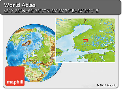 Physical Location Map of the Area around 62° 20' 44" N, 23° 52' 30" E