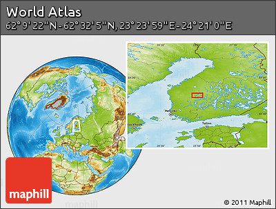 Physical Location Map of the Area around 62° 20' 44" N, 23° 52' 30" E