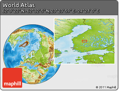 Physical Location Map of the Area around 62° 20' 44" N, 23° 52' 30" E