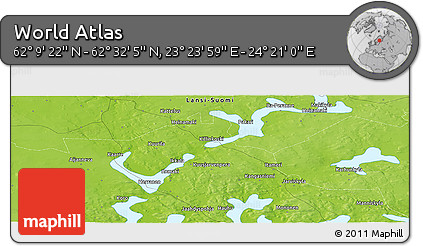 Physical Panoramic Map of the Area around 62° 20' 44" N, 23° 52' 30" E