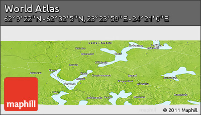Physical Panoramic Map of the Area around 62° 20' 44" N, 23° 52' 30" E